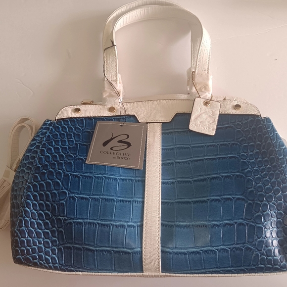 B-COLLECTIVE CROCO BLUE AND WHITE SHOULDER, SATCHEL BAG - Picture 8 of 9